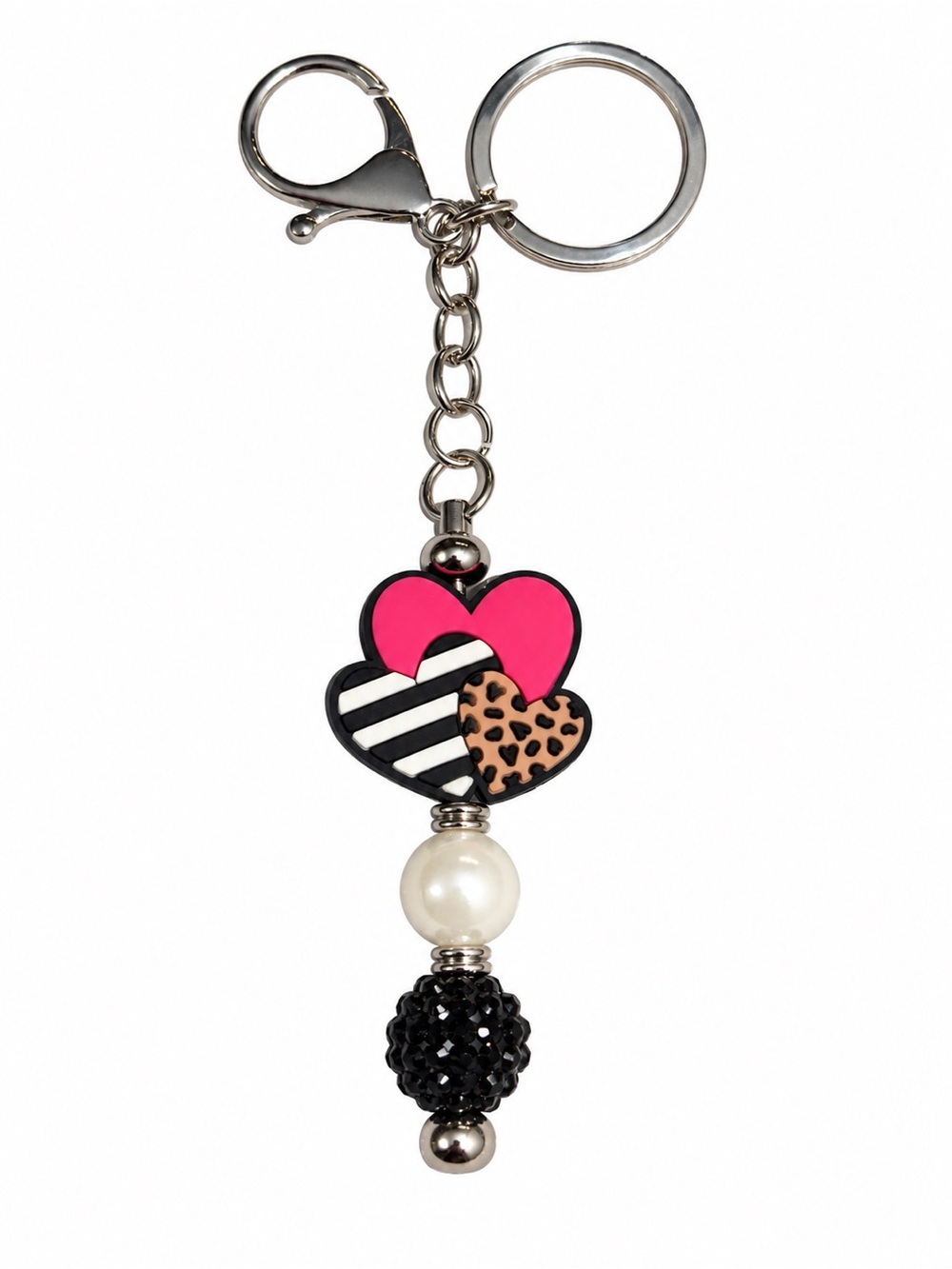 Handmade Heart Leopard Beaded Keychain & Bag Charm